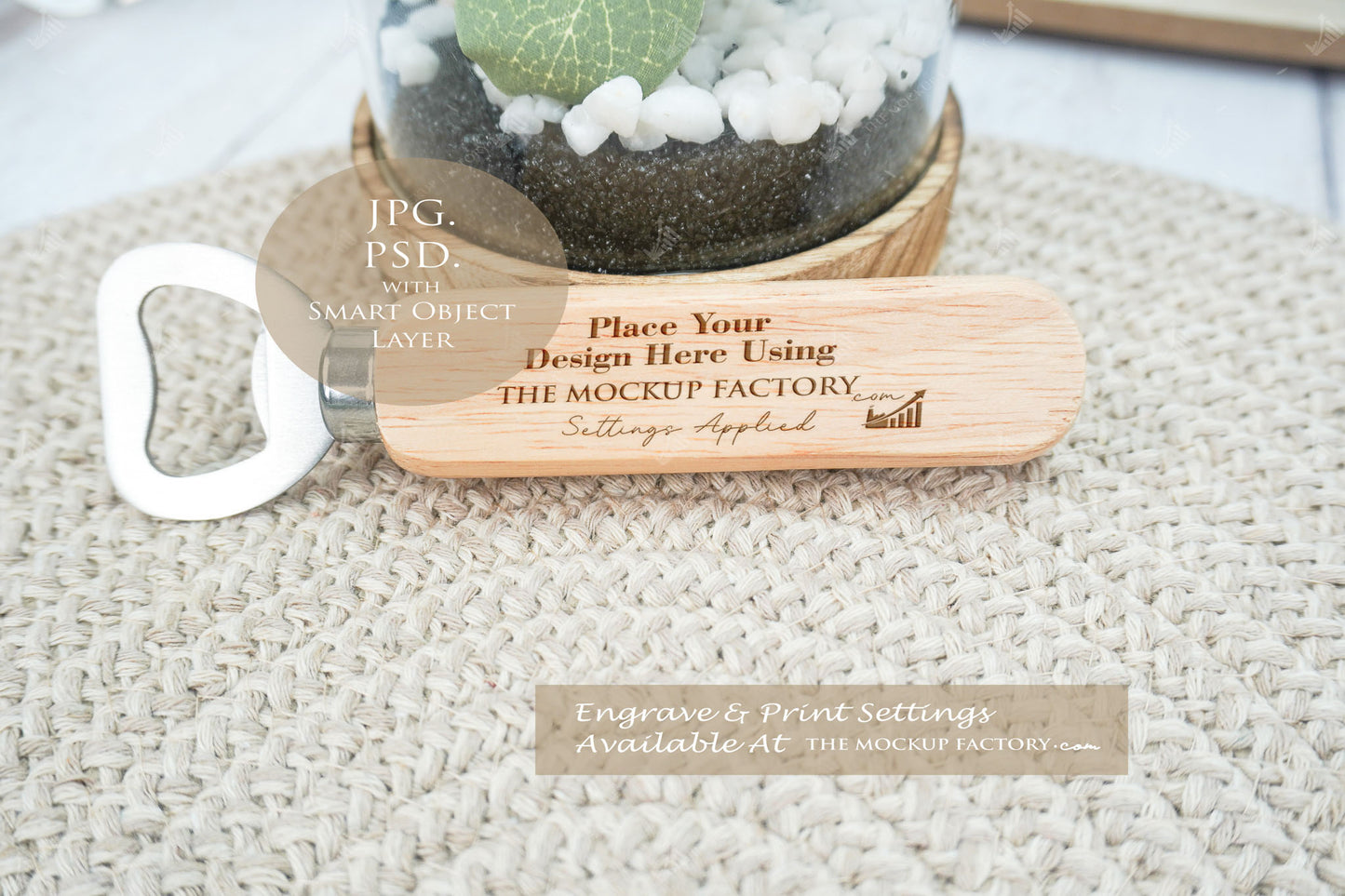 Bottle Opener Long Wooden Handle Mockup PSD -Natural Botanicals Style Mockup - Smart Object Template with Smart Object - UK Product Mockup