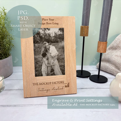 Oak Portrait Photo Frame Mockup Bundle - Print & Engraving  - Pastel Floral - PSD Templates with Smart Object - UK Product Mockup