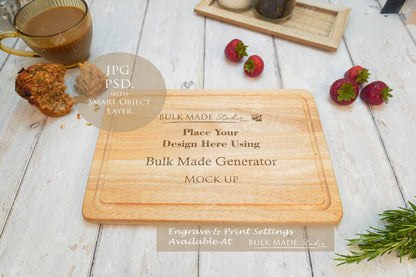 Rectangle Rubberwood Chopping Board Mockup PSD Bundle - Summer Floral Style Mockup - Smart Object Template with Smart Object - UK Product Mockup