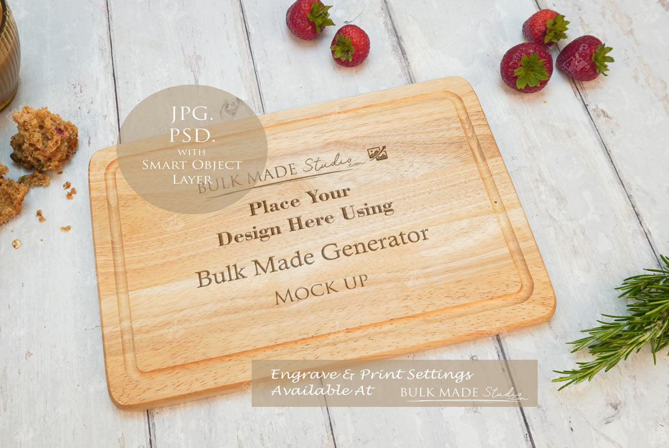 Rectangle Rubberwood Chopping Board Mockup PSD Bundle - Summer Floral Style Mockup - Smart Object Template with Smart Object - UK Product Mockup