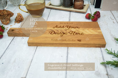 Oak Handled Paddle Chopping Board Mockup PSD Bundle - Summer Floral Style Mockup - Smart Object Template with Smart Object - UK Product Mockup