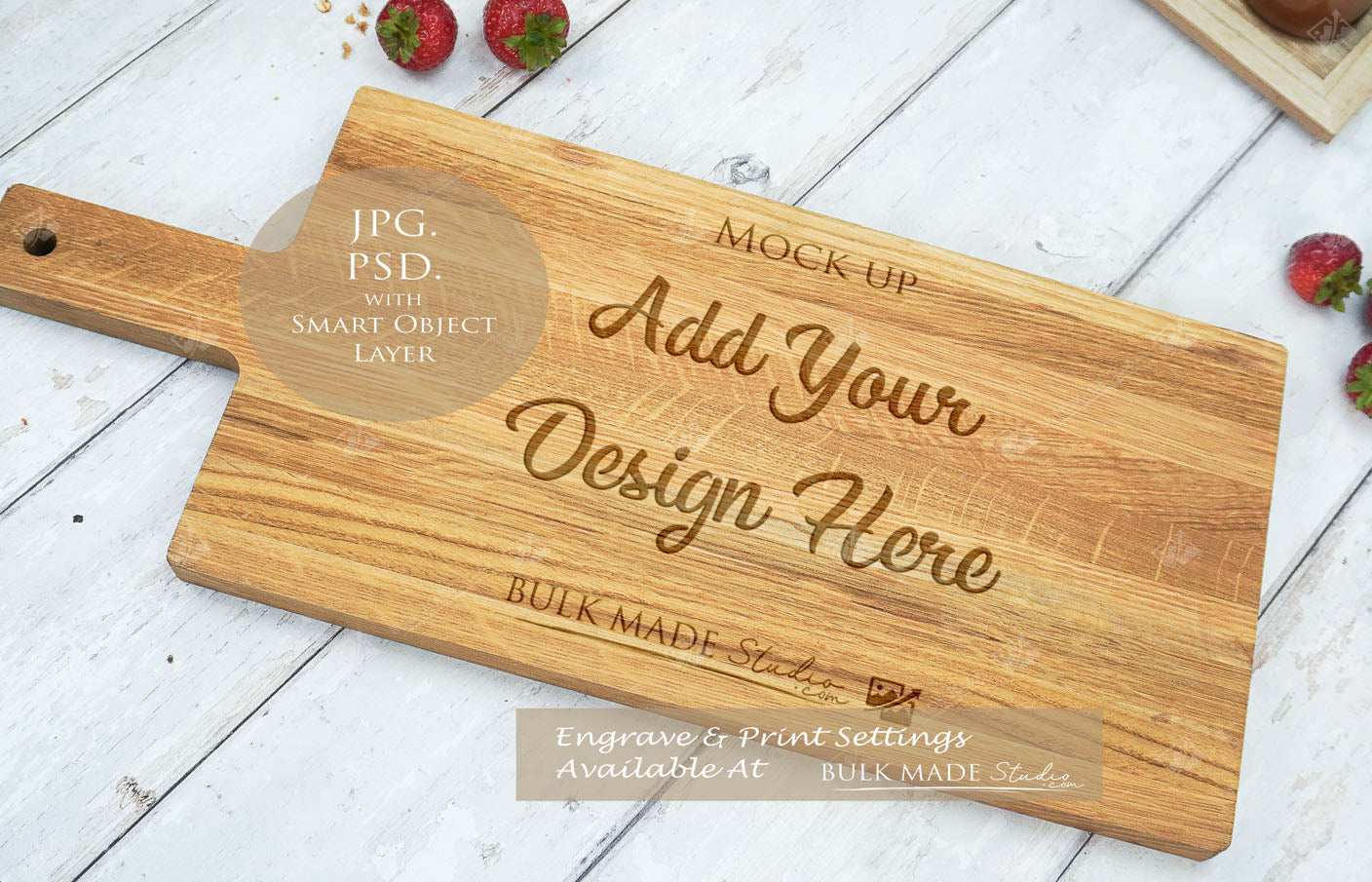 Oak Handled Paddle Chopping Board Mockup PSD Bundle - Summer Floral Style Mockup - Smart Object Template with Smart Object - UK Product Mockup