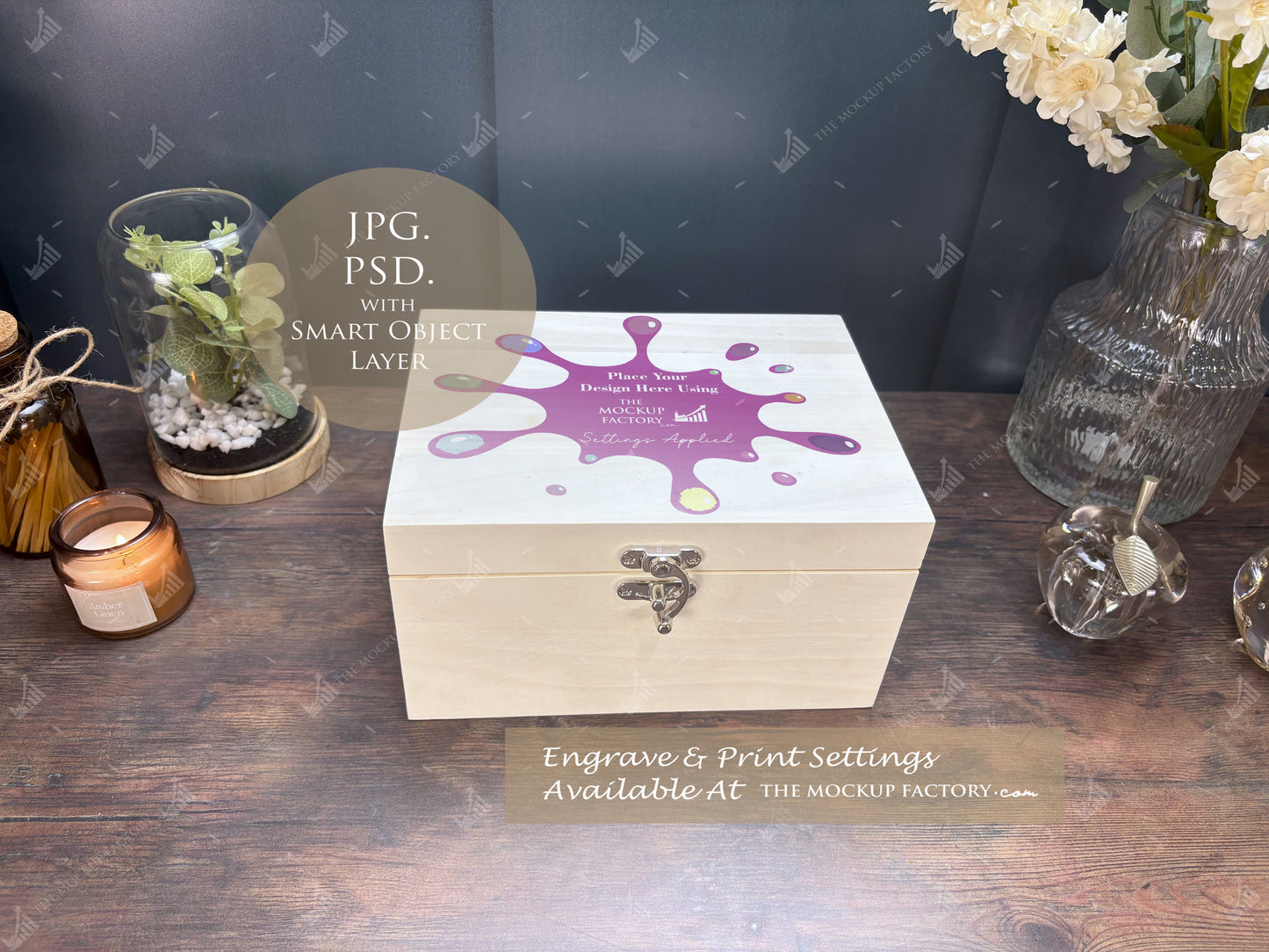 Poplar Luxury Rectangle Box Mockup SET 1 Bundle - Print or Engrave - Dark Vintage - PSD Templates with Smart Object - UK Product Mockup