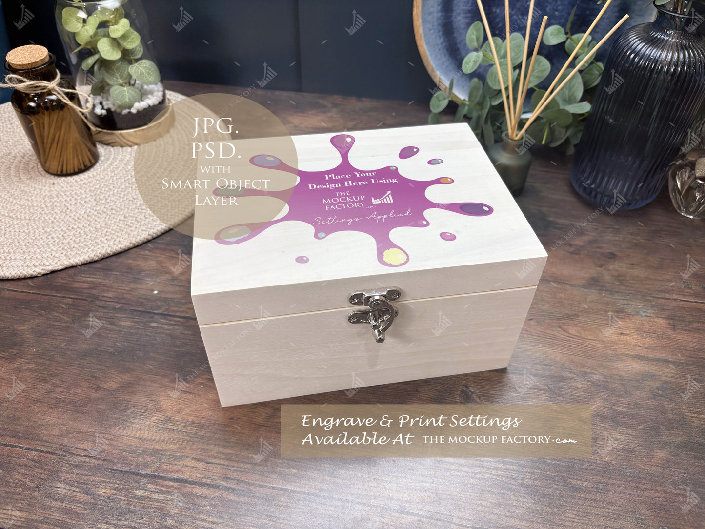 Poplar Luxury Rectangle Box Mockup SET 1 Bundle - Print or Engrave - Dark Vintage - PSD Templates with Smart Object - UK Product Mockup