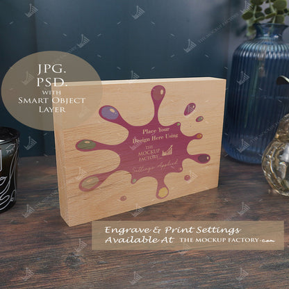 Oak Block Free Standing Plaque Landscape Mockup Bundle - Dark Vintage - PSD Template with Smart Object - UK Product Mockup