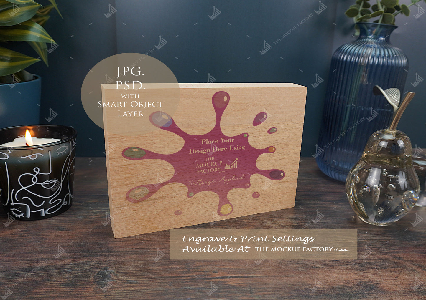 Oak Block Free Standing Plaque Landscape Mockup Bundle - Dark Vintage - PSD Template with Smart Object - UK Product Mockup