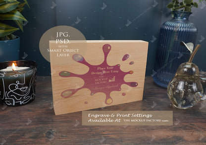 Oak Block Free Standing Plaque Landscape Mockup Bundle - Dark Vintage - PSD Template with Smart Object - UK Product Mockup