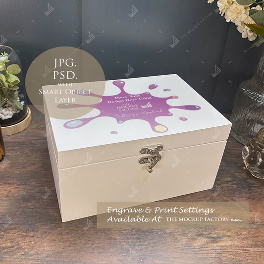 White Lacquered Luxury Rectangle Wooden Box Mockup - Printing - Dark Vintage Set 2- PSD Templates with Smart Object - UK Product Mockup