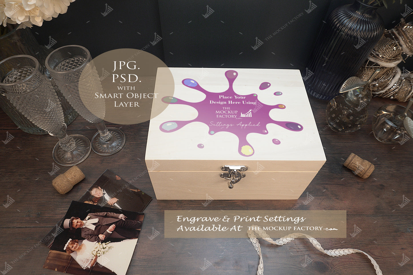 Poplar Luxury Rectangle Box Bundle - Wedding Styling Mockup - Print or Engrave - Dark Vintage - PSD Template with Smart Object - UK Product Mockup
