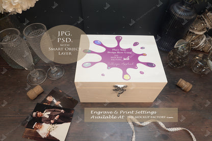 Poplar Luxury Rectangle Box Bundle - Wedding Styling Mockup - Print or Engrave - Dark Vintage - PSD Template with Smart Object - UK Product Mockup