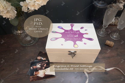 Poplar Luxury Rectangle Box Bundle - Wedding Styling Mockup - Print or Engrave - Dark Vintage - PSD Template with Smart Object - UK Product Mockup