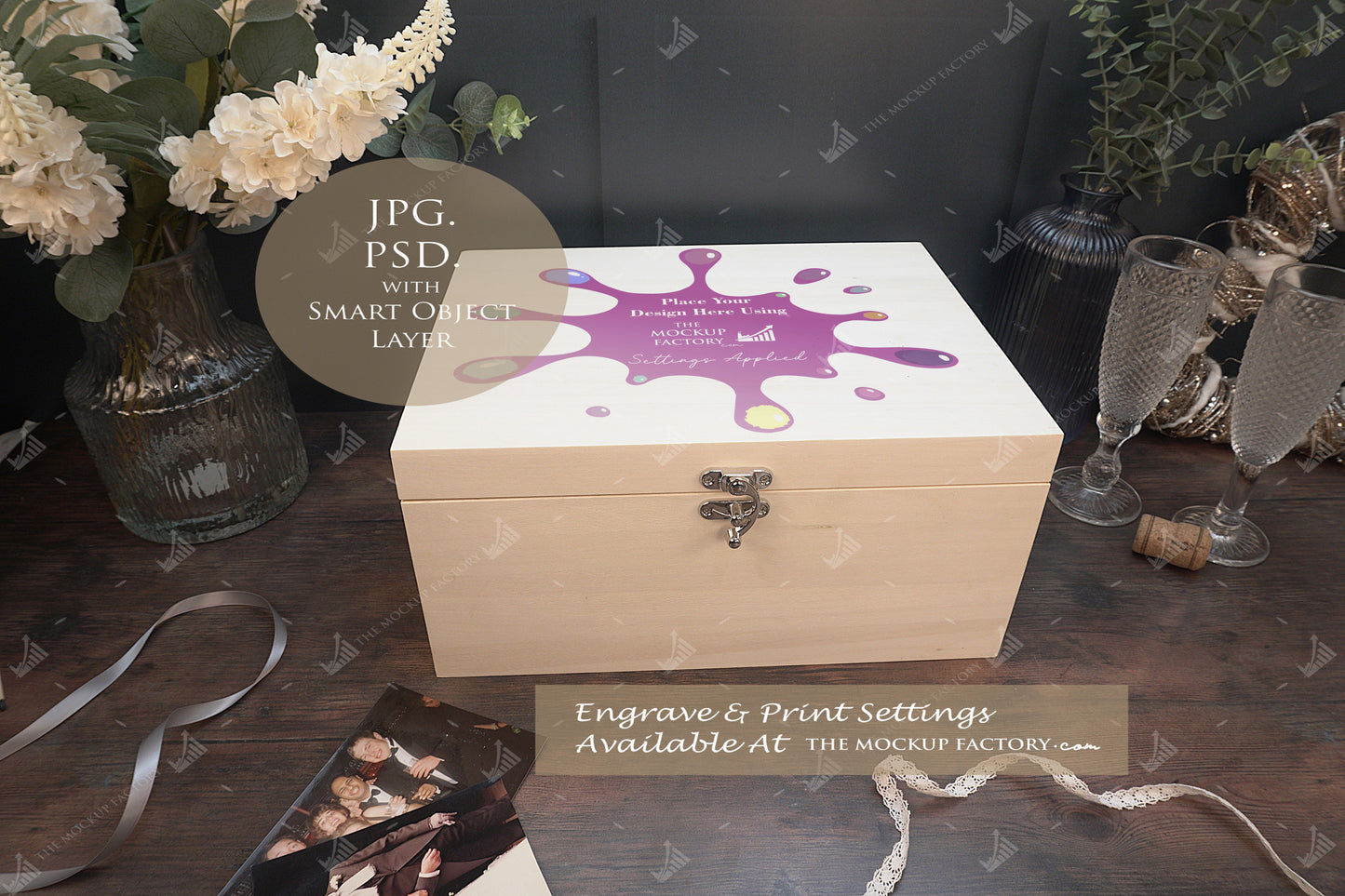 Poplar Luxury Rectangle Box Bundle - Wedding Styling Mockup - Print or Engrave - Dark Vintage - PSD Template with Smart Object - UK Product Mockup