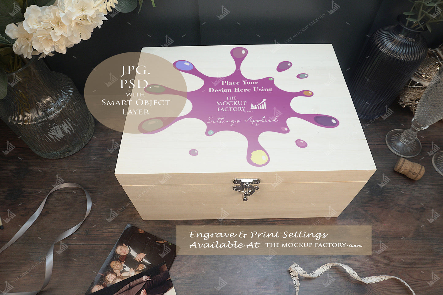 Poplar Luxury Rectangle Box Bundle - Wedding Styling Mockup - Print or Engrave - Dark Vintage - PSD Template with Smart Object - UK Product Mockup
