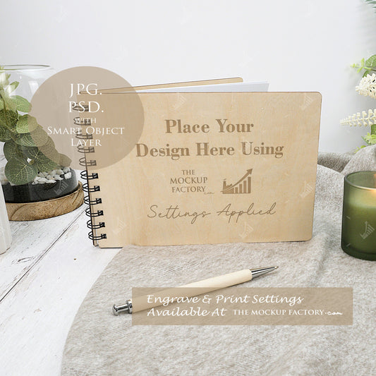 Plywood Notebook, Guest Book Mockup Landscape & Portrait Mockup PSD -Natural Botanicals Style Mockup - Smart Object Template with Smart Object - UK Product Mockup