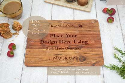 Large Acacia Rectangle Chopping Board Mockup PSD Bundle - Summer Floral Style Mockup - Smart Object Template with Smart Object - UK Product Mockup