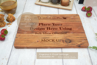 Large Acacia Rectangle Chopping Board Mockup PSD Bundle - Summer Floral Style Mockup - Smart Object Template with Smart Object - UK Product Mockup