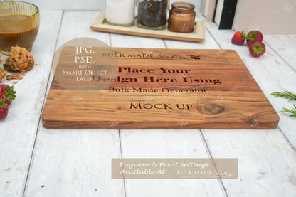 Large Acacia Rectangle Chopping Board Mockup PSD Bundle - Summer Floral Style Mockup - Smart Object Template with Smart Object - UK Product Mockup