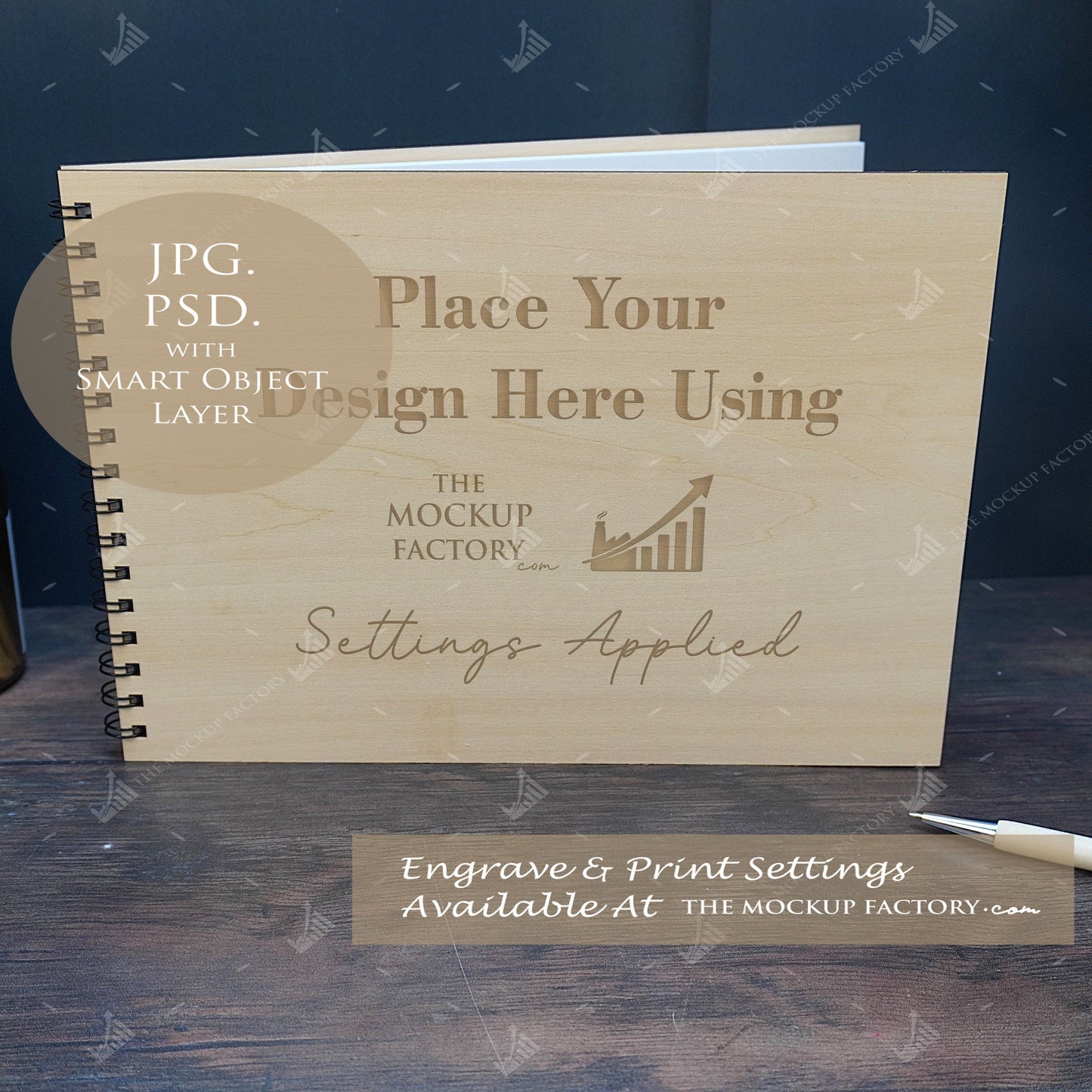 Notebooks, Guest Books, Journals Plywood A4 & A5 Mockup Bundle - Dark Vintage - PSD Template with Smart Object - UK Product Mockup