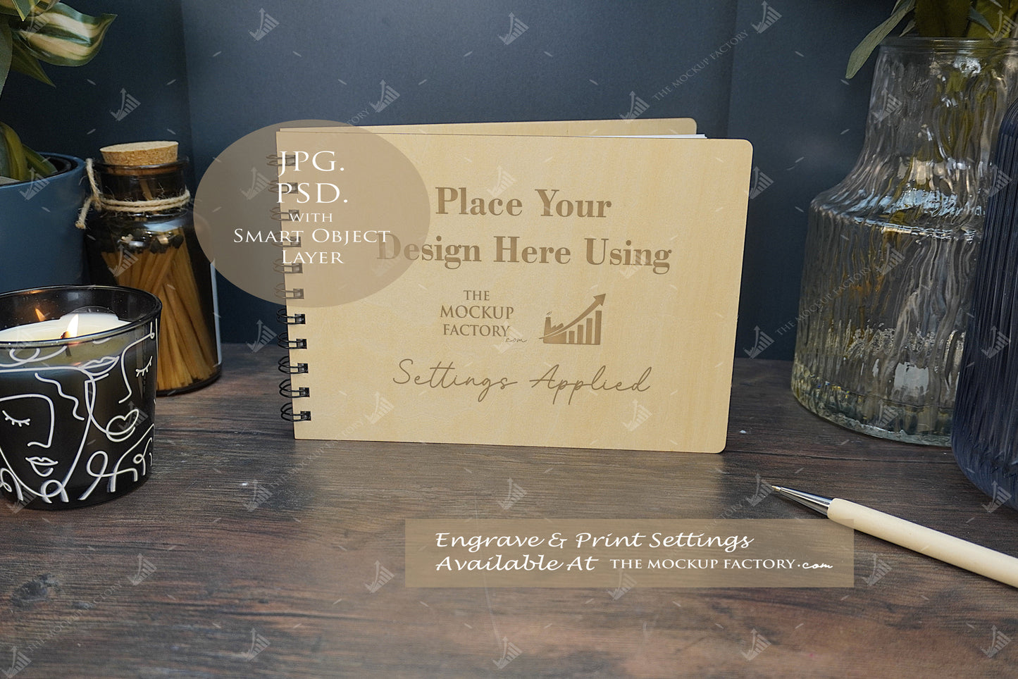 Notebooks, Guest Books, Journals Plywood A4 & A5 Mockup Bundle - Dark Vintage - PSD Template with Smart Object - UK Product Mockup