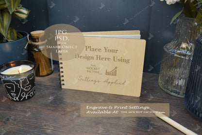 Notebooks, Guest Books, Journals Plywood A4 & A5 Mockup Bundle - Dark Vintage - PSD Template with Smart Object - UK Product Mockup