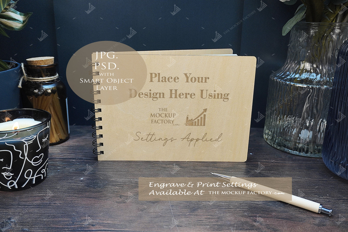 Notebooks, Guest Books, Journals Plywood A4 & A5 Mockup Bundle - Dark Vintage - PSD Template with Smart Object - UK Product Mockup