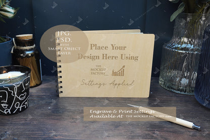 Notebooks, Guest Books, Journals Plywood A4 & A5 Mockup Bundle - Dark Vintage - PSD Template with Smart Object - UK Product Mockup