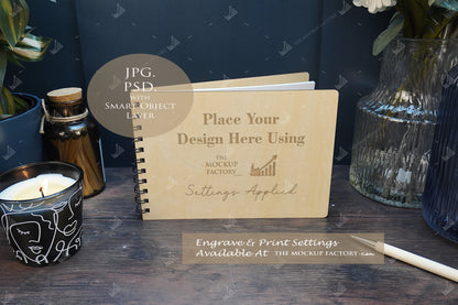 Notebooks, Guest Books, Journals Plywood A4 & A5 Mockup Bundle - Dark Vintage - PSD Template with Smart Object - UK Product Mockup