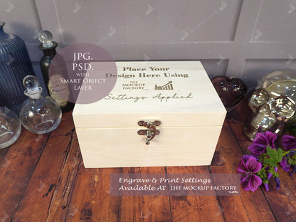 Poplar Luxury Rectangle Wooden Box Mockup PSD - Dark Gothic Style Mockup - Smart Object Template with Smart Object - UK Product Mockup