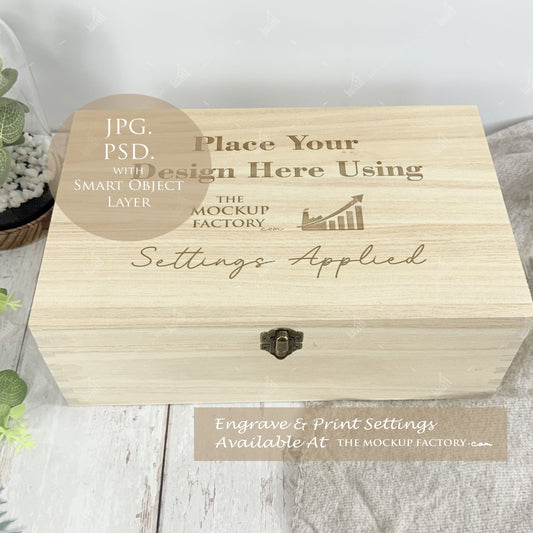 Rectangle Paulownia Wooden Box Mockup PSD -Natural Botanicals Style Mockup - Smart Object Template with Smart Object - UK Product Mockup