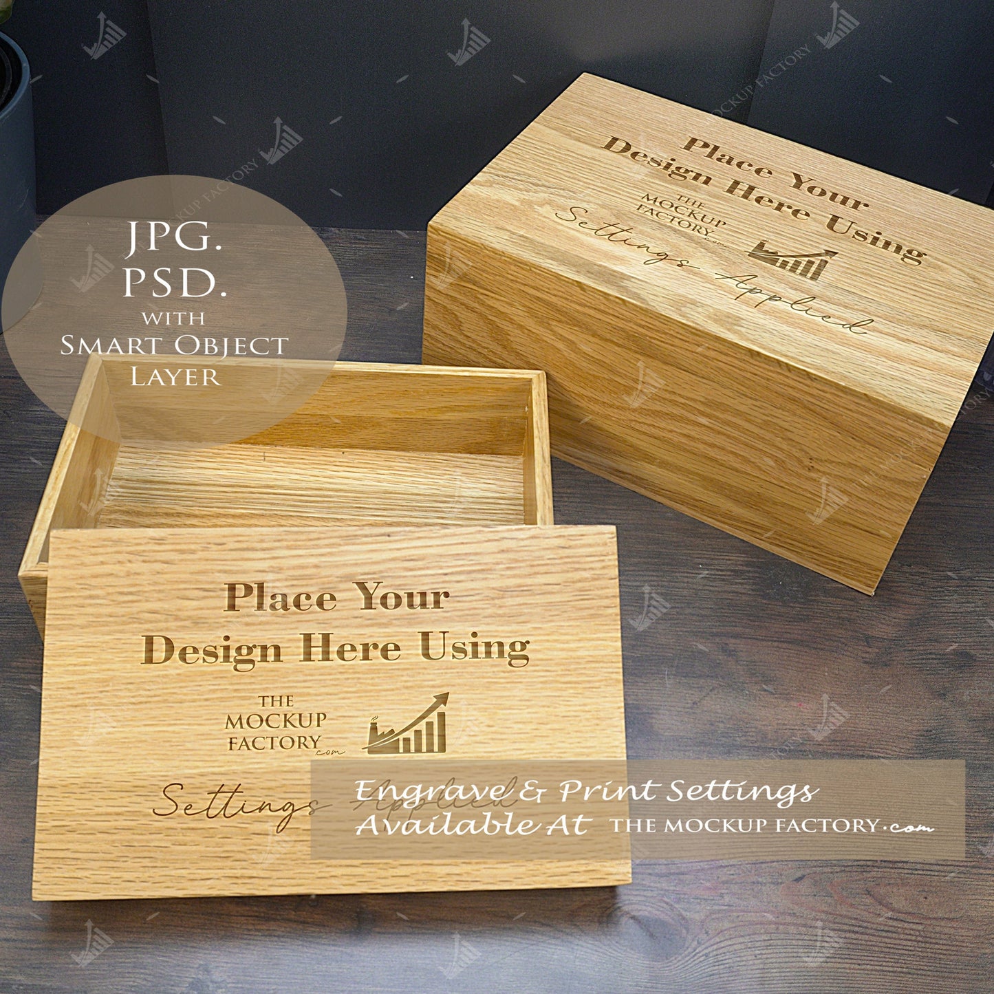 Oak Box Lift Off Lid Rectangle Mockup Bundle - Dark Vintage Styling - PSD Templates with Smart Object - UK Product Mockup