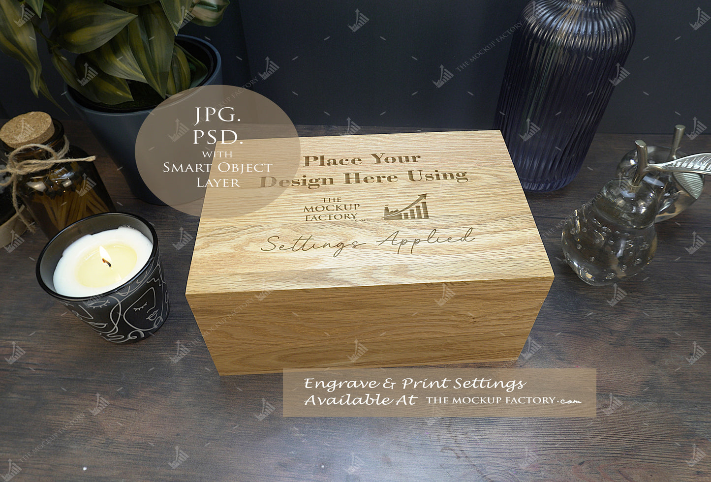 Oak Box Lift Off Lid Rectangle Mockup Bundle - Dark Vintage Styling - PSD Templates with Smart Object - UK Product Mockup