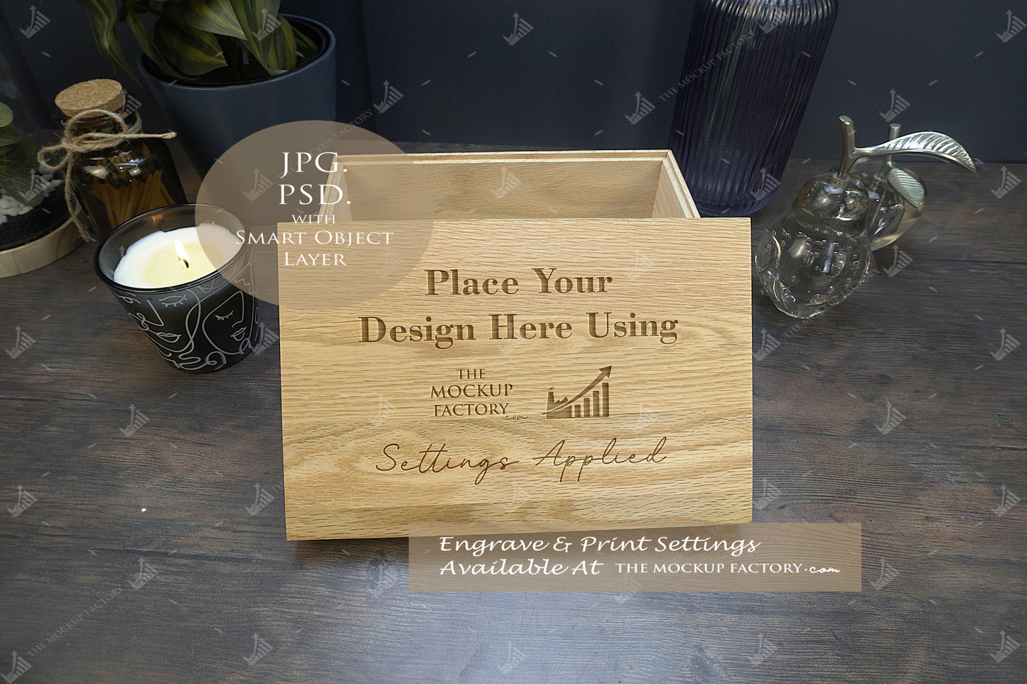 Oak Box Lift Off Lid Rectangle Mockup Bundle - Dark Vintage Styling - PSD Templates with Smart Object - UK Product Mockup