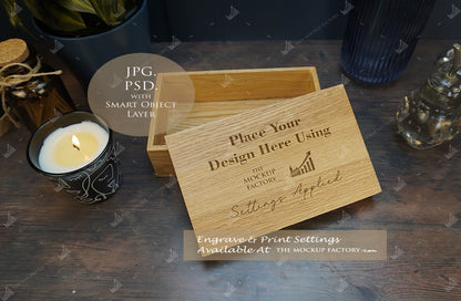 Oak Box Lift Off Lid Rectangle Mockup Bundle - Dark Vintage Styling - PSD Templates with Smart Object - UK Product Mockup