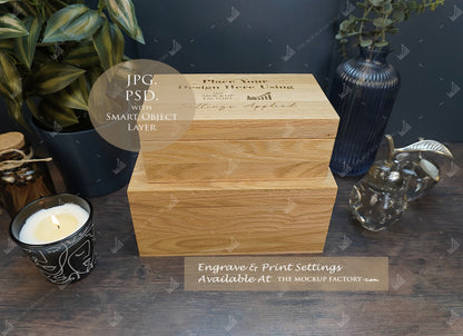 Oak Box Lift Off Lid Rectangle Mockup Bundle - Dark Vintage Styling - PSD Templates with Smart Object - UK Product Mockup