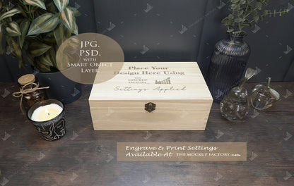 Rectangle Wooden Paulownia Box Mockup Bundle - Dark Vintage Styling - PSD Templates with Smart Object - UK Product Mockup