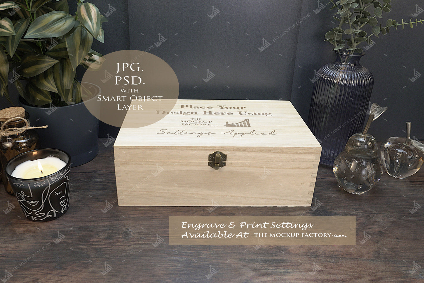 Rectangle Wooden Paulownia Box Mockup Bundle - Dark Vintage Styling - PSD Templates with Smart Object - UK Product Mockup