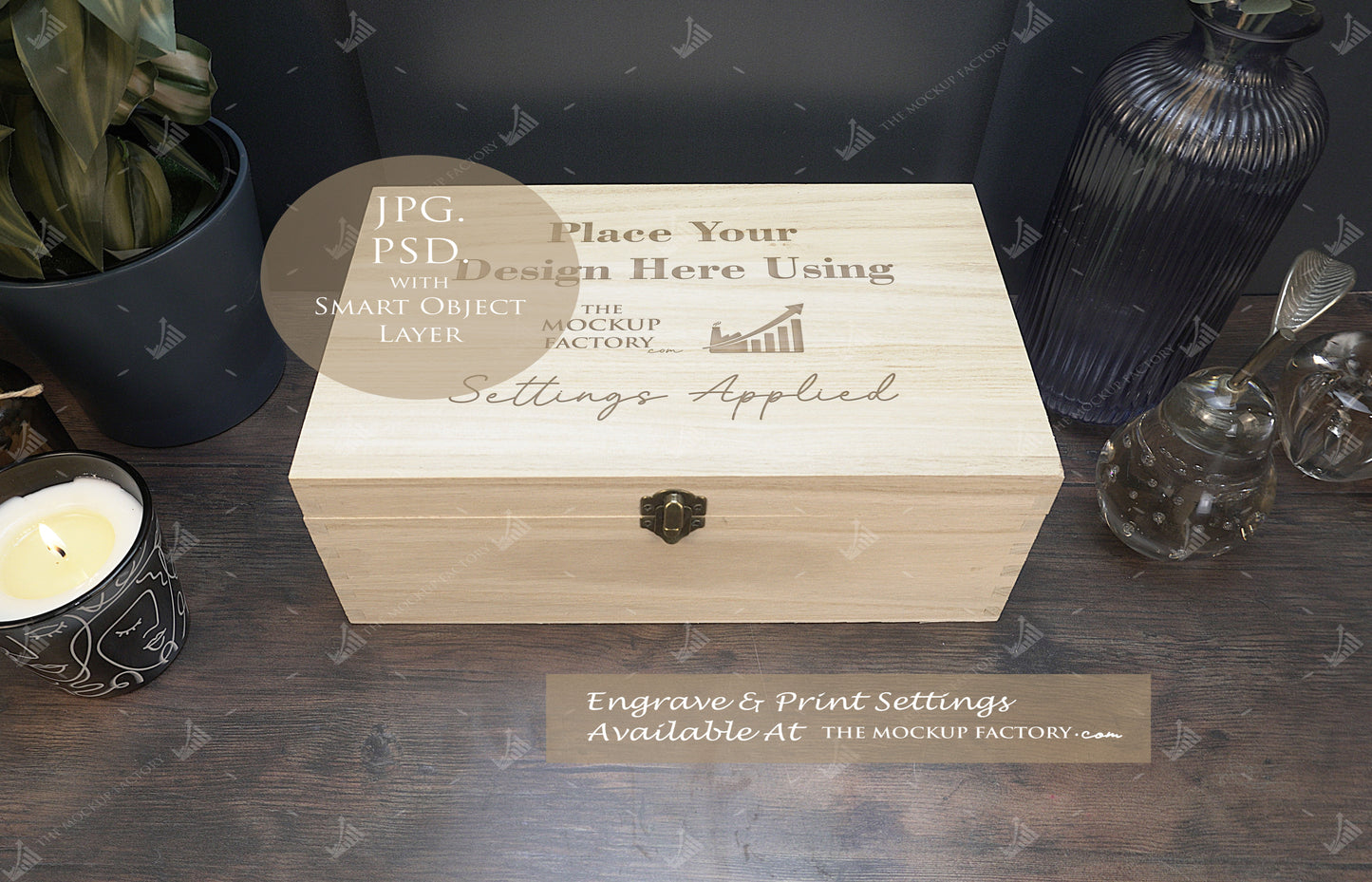 Rectangle Wooden Paulownia Box Mockup Bundle - Dark Vintage Styling - PSD Templates with Smart Object - UK Product Mockup