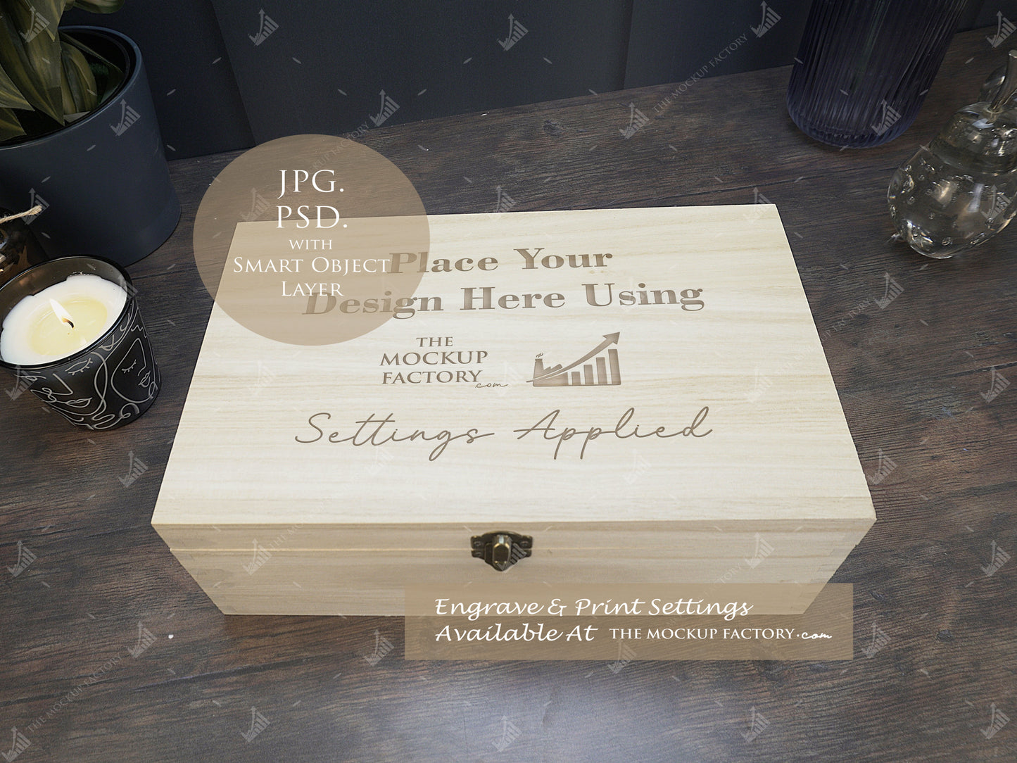 Rectangle Wooden Paulownia Box Mockup Bundle - Dark Vintage Styling - PSD Templates with Smart Object - UK Product Mockup