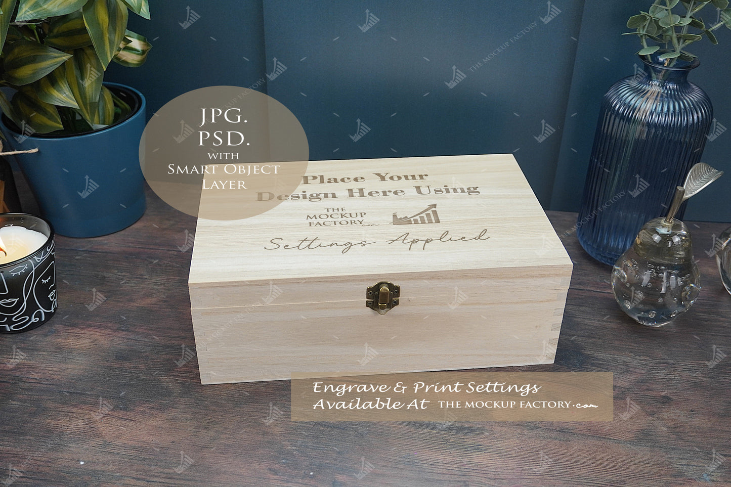 Rectangle Wooden Paulownia Box Mockup Bundle - Dark Vintage Styling - PSD Templates with Smart Object - UK Product Mockup