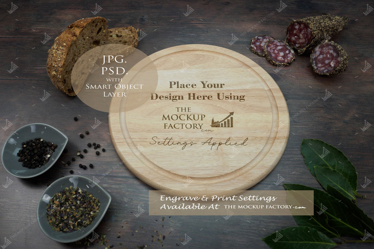 Round Rubberwood Chopping Board Mockup Bundle - Dark Vintage - Set 2 - PSD Template with Smart Object - UK Product Mockup