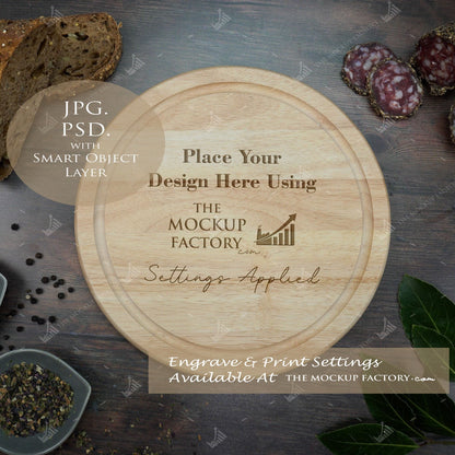 Round Rubberwood Chopping Board Mockup Bundle - Dark Vintage - Set 2 - PSD Template with Smart Object - UK Product Mockup