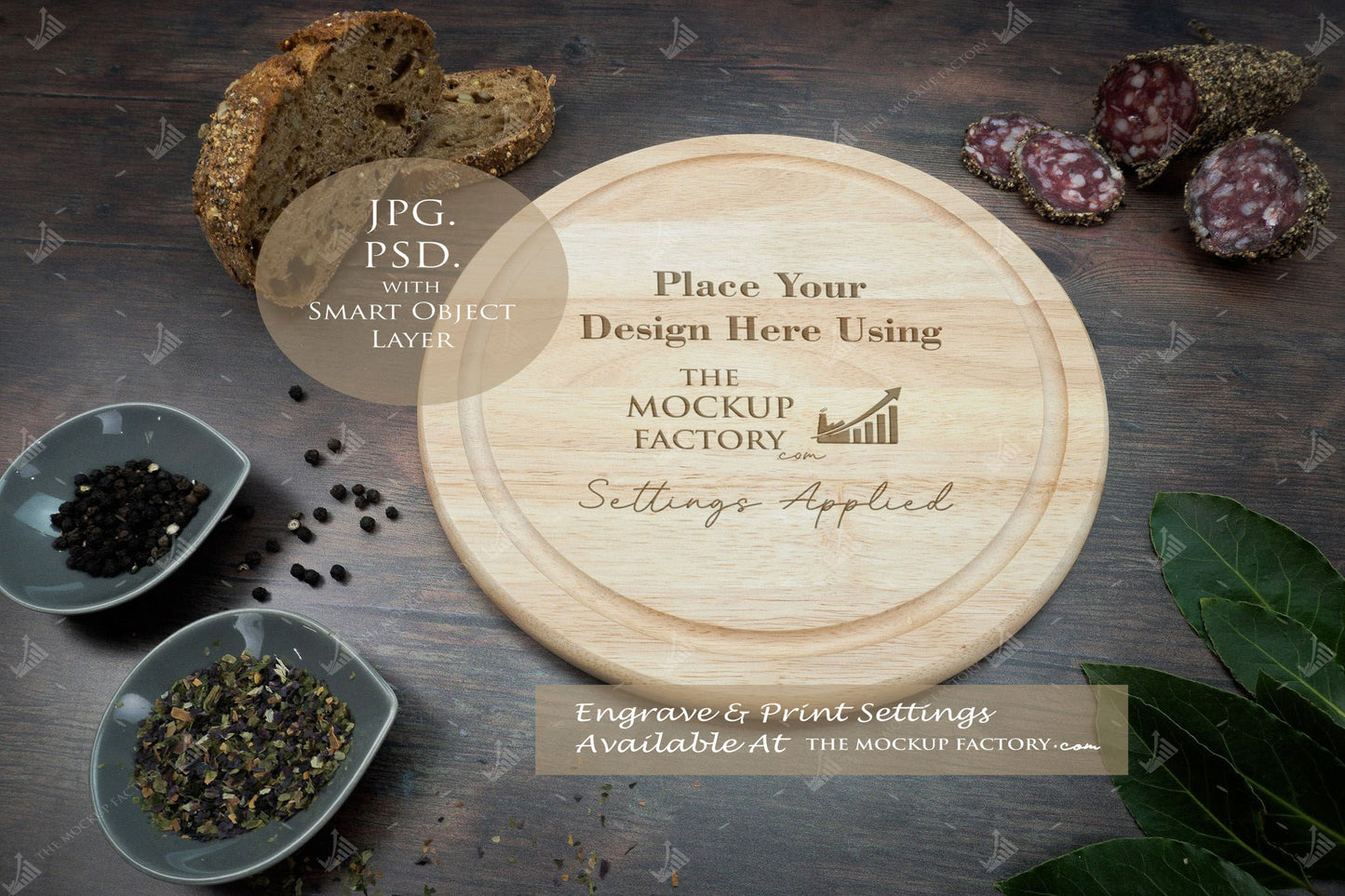 Round Rubberwood Chopping Board Mockup Bundle - Dark Vintage - Set 2 - PSD Template with Smart Object - UK Product Mockup