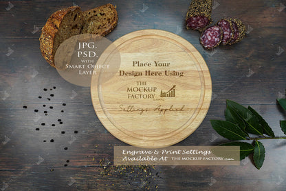 Round Rubberwood Chopping Board Mockup Bundle - Dark Vintage - Set 2 - PSD Template with Smart Object - UK Product Mockup
