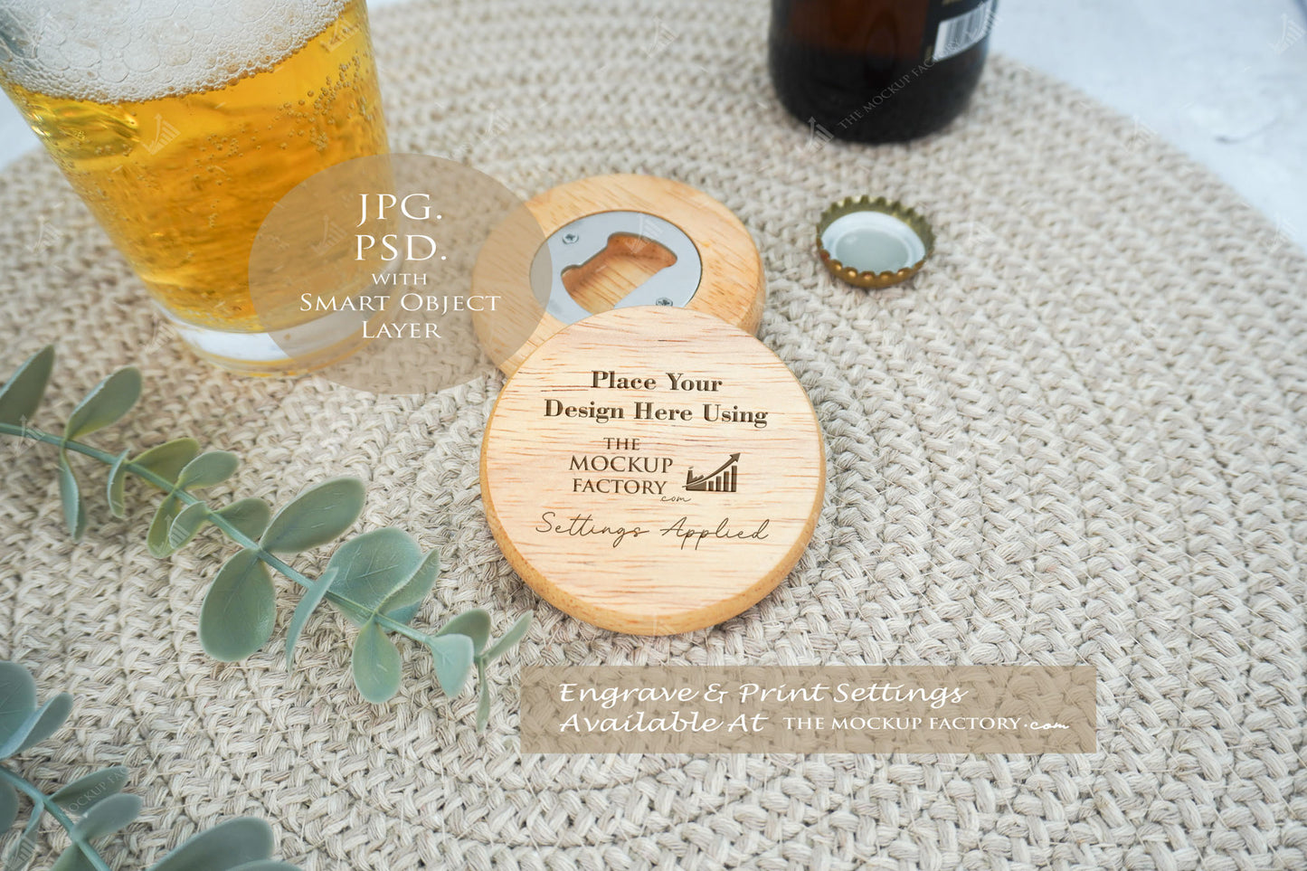 Round Wooden Beech 7cm Bottle Opener Mockup Bundle PSD -Natural Botanicals Style Mockup - Smart Object Template with Smart Object - UK Product Mockup