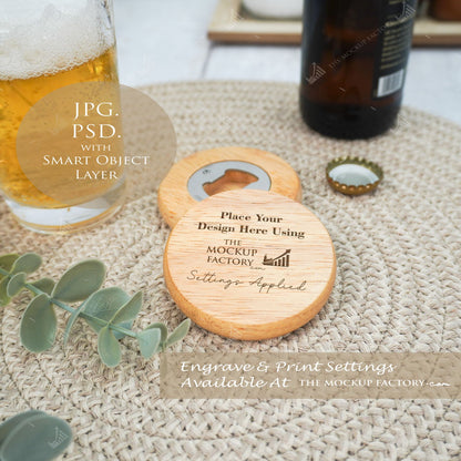 Round Wooden Beech 7cm Bottle Opener Mockup Bundle PSD -Natural Botanicals Style Mockup - Smart Object Template with Smart Object - UK Product Mockup