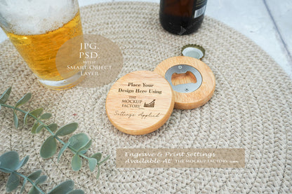 Round Wooden Beech 7cm Bottle Opener Mockup Bundle PSD -Natural Botanicals Style Mockup - Smart Object Template with Smart Object - UK Product Mockup