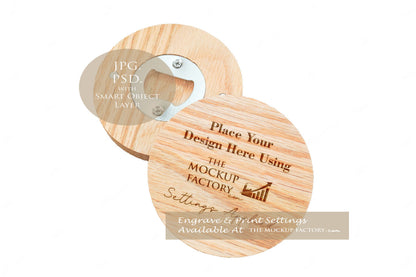 Round Oak - Varnished  & Unvarnished Magnetic Bottle Opener 8cm  Mockup Bundle PSD -Natural Botanicals Style Mockup - Smart Object Template with Smart Object - UK Product Mockup