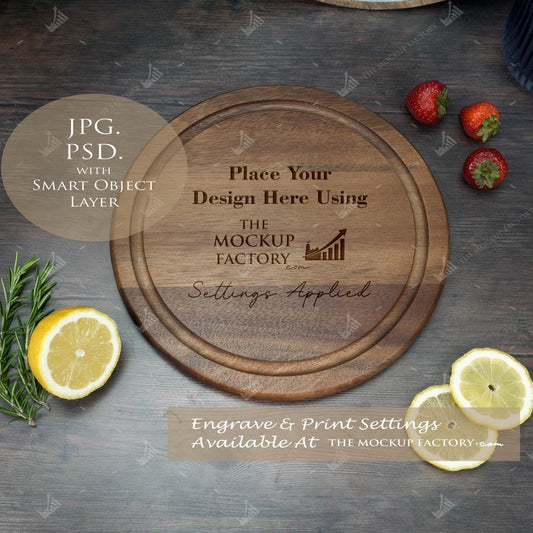 Acacia Round Chopping Board Mockup Template - Dark Vintage - PSD & JPG with Smart Object - UK Product Mockup