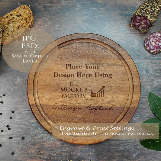 Acacia Round Chopping Board Mockup Template - Dark Vintage Set 2 - PSD & JPG with Smart Object - UK Product Mockup