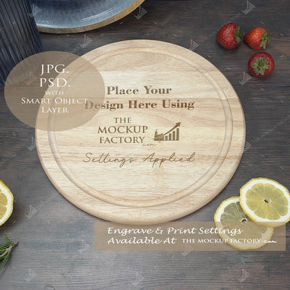 Round Rubberwood Chopping Board Mockup Bundle - Dark Vintage - PSD Template with Smart Object - UK Product Mockup